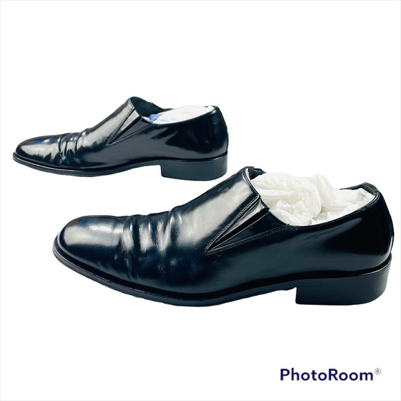 GUCCI Mens Dress Shoes Black Patent Leather Loafer Smoking Slipper Size 9.5 D